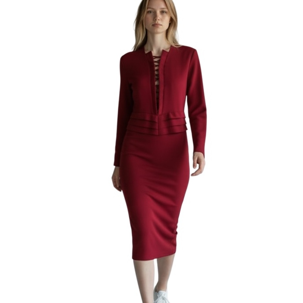 NWT IRO Payda Lace Up Front Crepe Dress in Wine/Burgundy Size 42/ US 10
